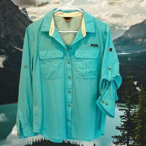 Teal Eddie Bauer Crepey Fishing Style (Lady's size S) Camp Shirt